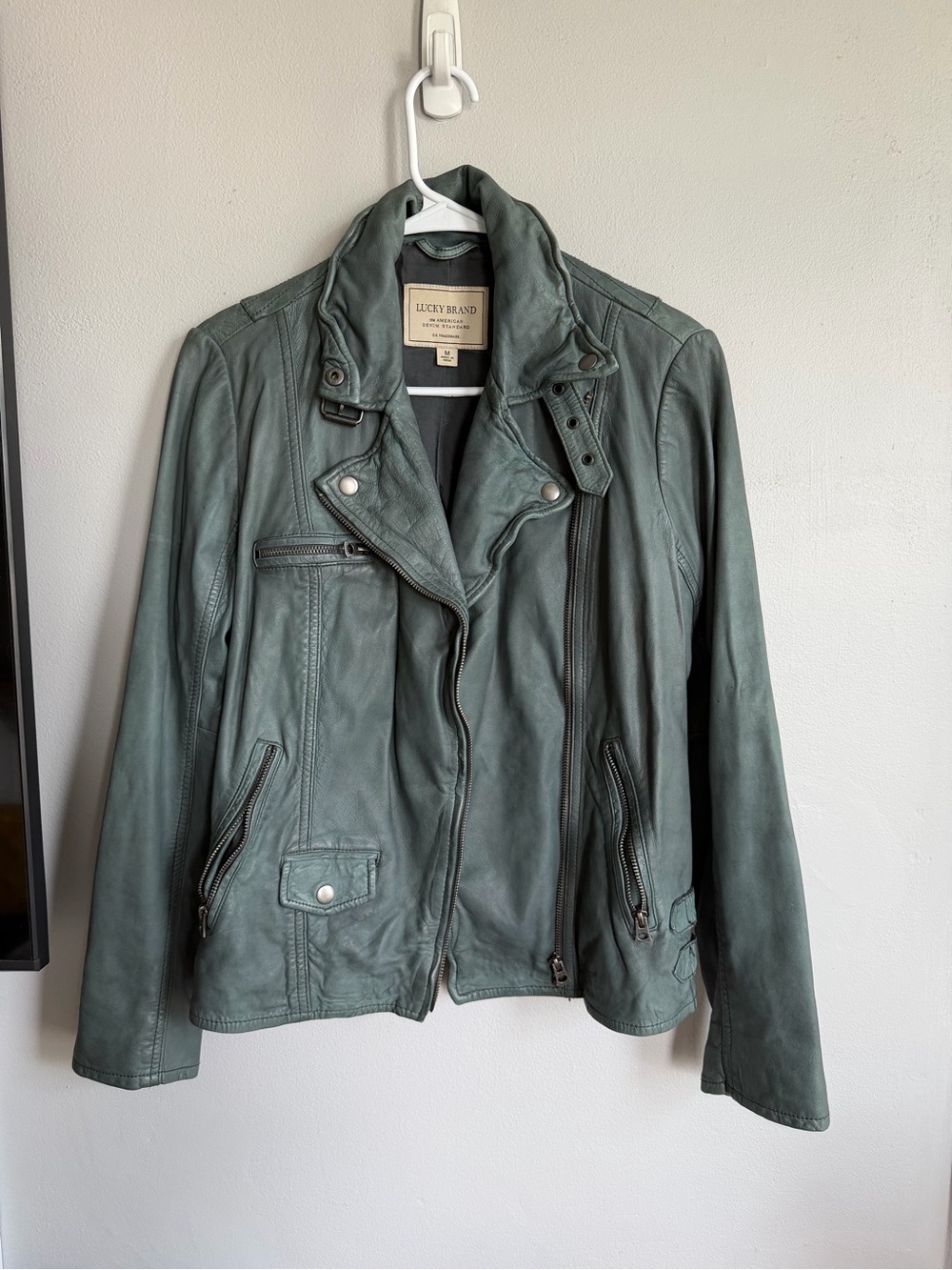 Lucky Brand Blue Leather Moto Jacket M